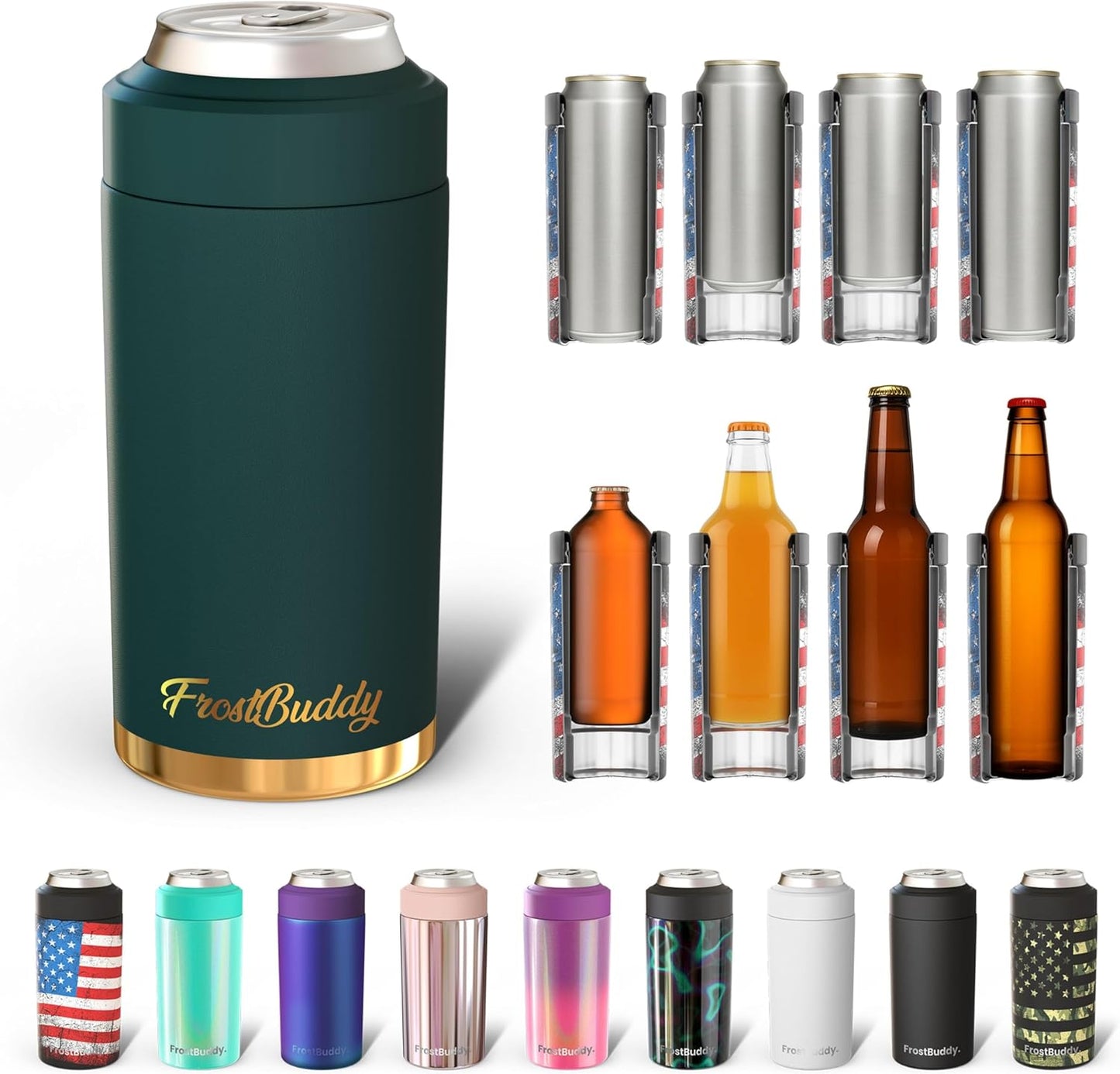 CZTICLE® Universal Buddy Can Cooler - Fits All - For Regular 12 & 16 oz or Slim-Size Bottles - Insulated Double -Walled Stainless Steel (All white)