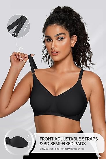 SFRCORD® Wireless V Neck Bra with Front-Adjustable Straps