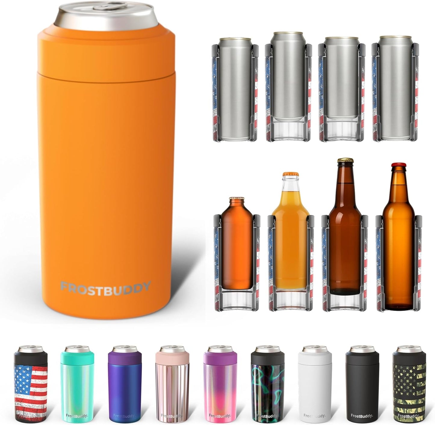 CZTICLE® Universal Buddy Can Cooler - Fits All - For Regular 12 & 16 oz or Slim-Size Bottles - Insulated Double -Walled Stainless Steel (All white)