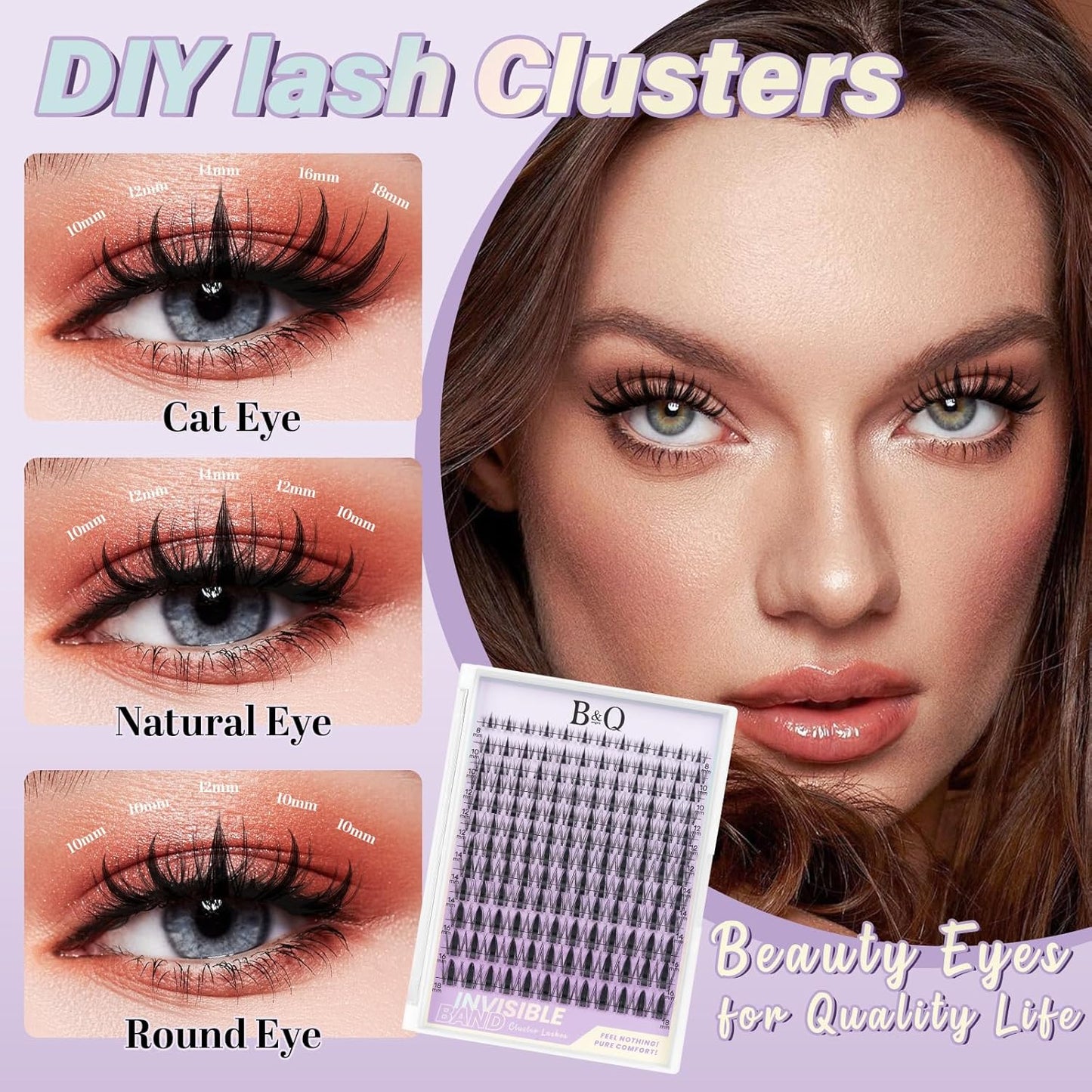 LUHAKA® Fairy Lash Clusters Kit 8-18 MIX Natural Lashes Clusters Invisible Band 144 pcs Manga Lashes Individual with Lash Bond and Seal Eyelash Extension Kit Easy Removal (Kit-Fairy Lash-MIX8-18mm)