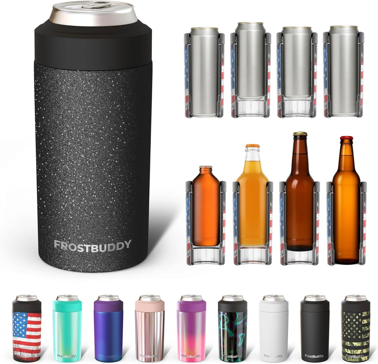 CZTICLE® Universal Buddy Can Cooler - Fits All - For Regular 12 & 16 oz or Slim-Size Bottles - Insulated Double -Walled Stainless Steel (All white)
