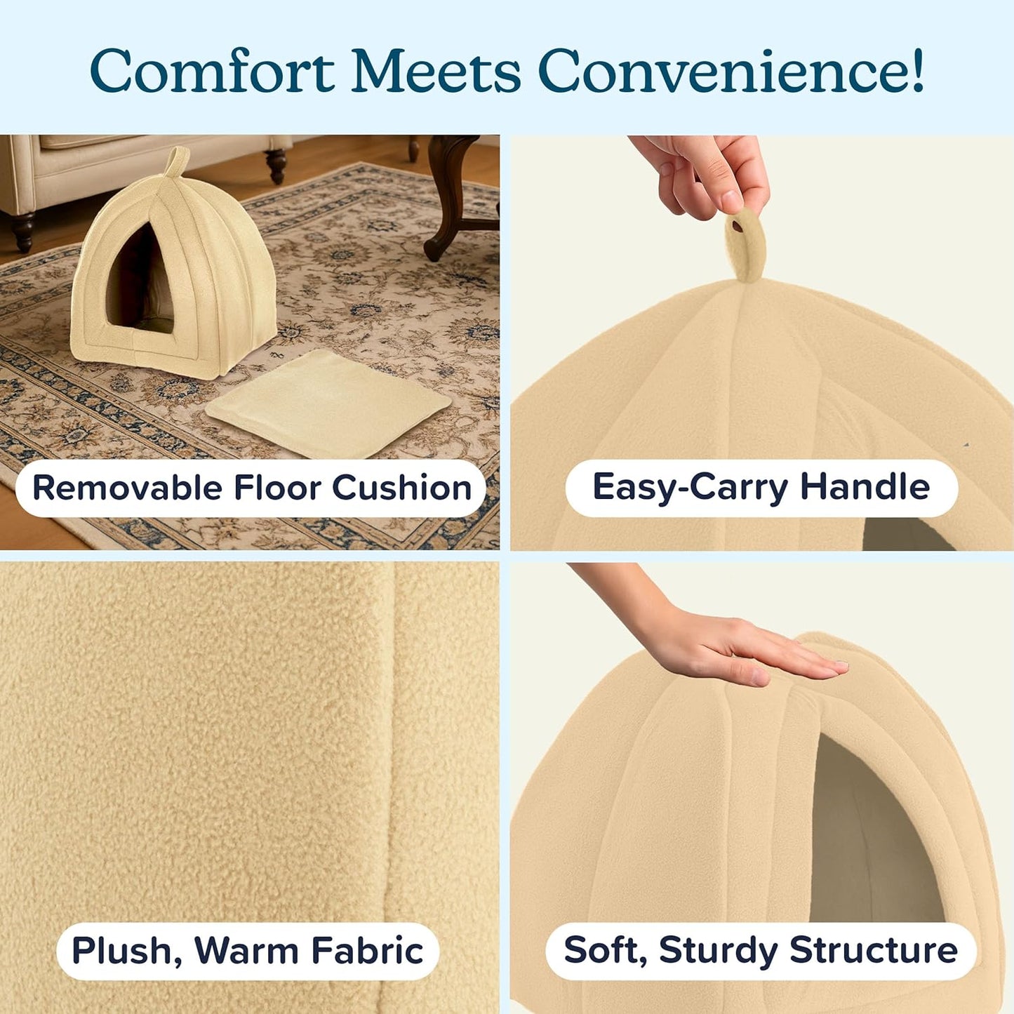 CILIFER® Cat Pet Bed. Igloo- Soft Indoor Enclosed Covered Tent/House for Cats. Kittens. and Small Pets with Removable Cushion Pad.