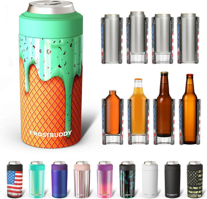 CZTICLE® Universal Buddy Can Cooler - Fits All - For Regular 12 & 16 oz or Slim-Size Bottles - Insulated Double -Walled Stainless Steel (All white)