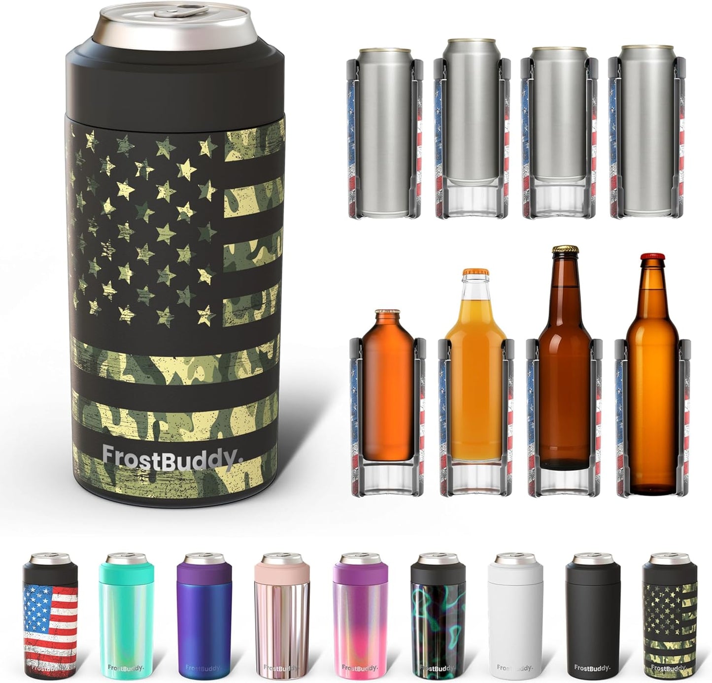 CZTICLE® Universal Buddy Can Cooler - Fits All - For Regular 12 & 16 oz or Slim-Size Bottles - Insulated Double -Walled Stainless Steel (All white)