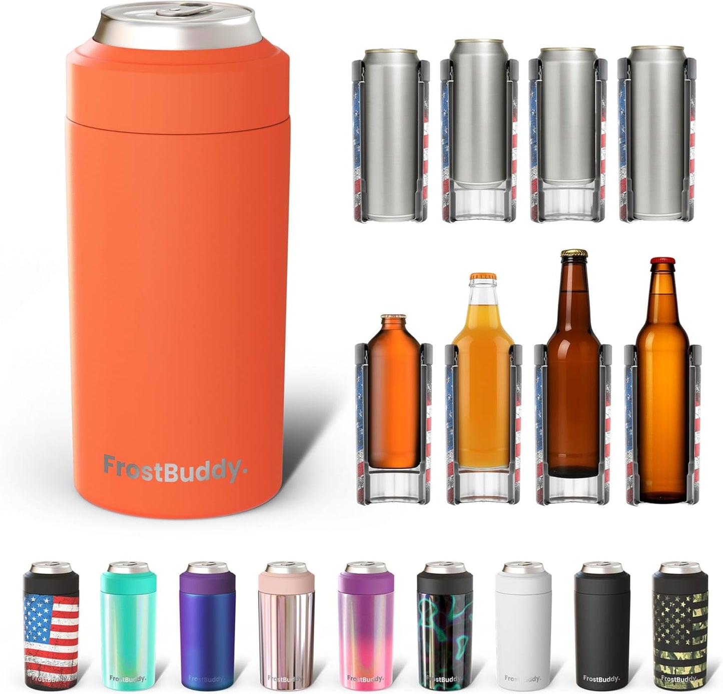 CZTICLE® Universal Buddy Can Cooler - Fits All - For Regular 12 & 16 oz or Slim-Size Bottles - Insulated Double -Walled Stainless Steel (All white)