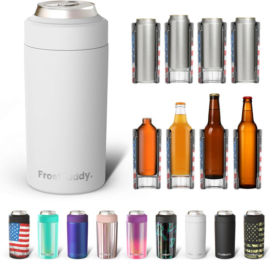 CZTICLE® Universal Buddy Can Cooler - Fits All - For Regular 12 & 16 oz or Slim-Size Bottles - Insulated Double -Walled Stainless Steel (All white)
