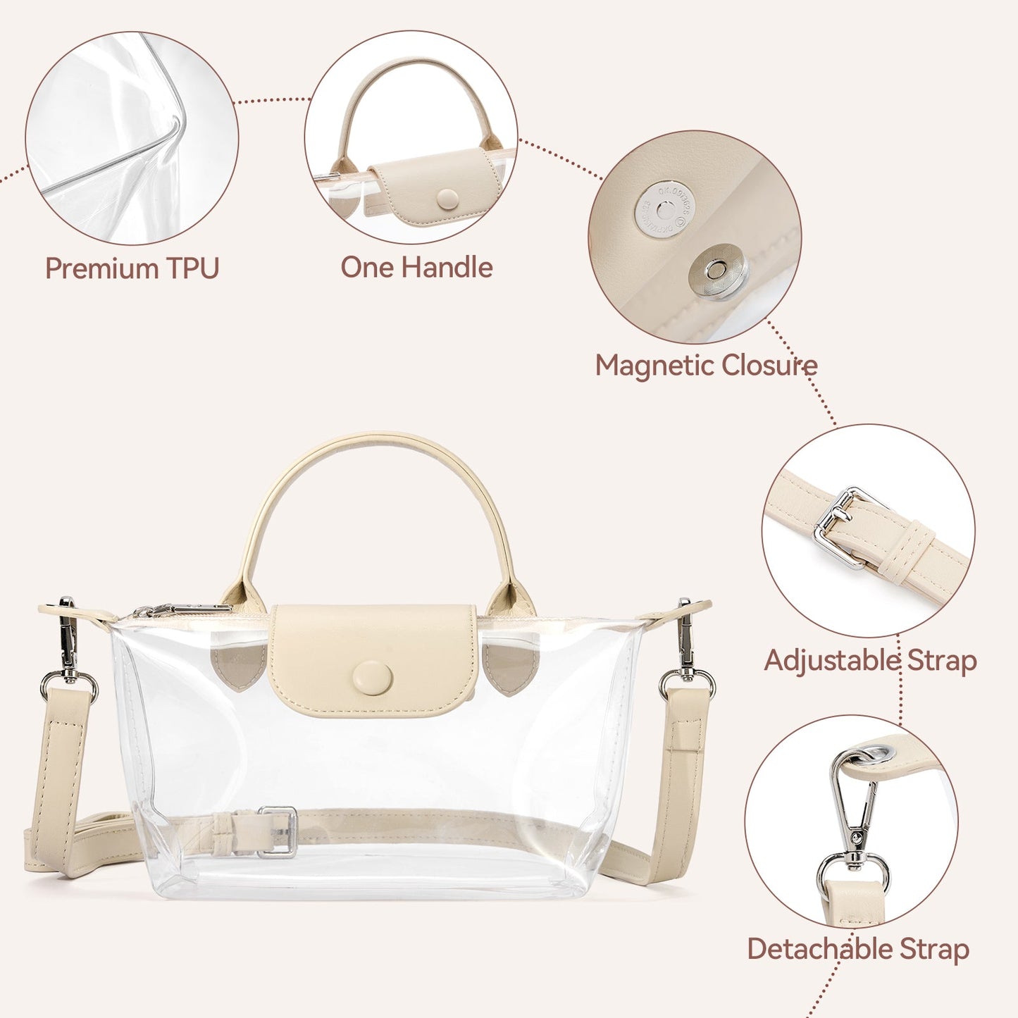 SFRCORD® PVC Bag Clear Stadium Approved Crossbody Handbags For Concerts Sports Events