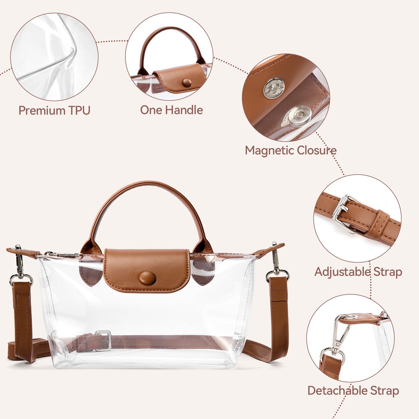 SFRCORD® PVC Bag Clear Stadium Approved Crossbody Handbags For Concerts Sports Events