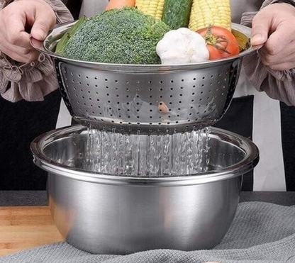 Multifunctional Stainless Steel Basin Set – 3-Piece Kitchen Essential