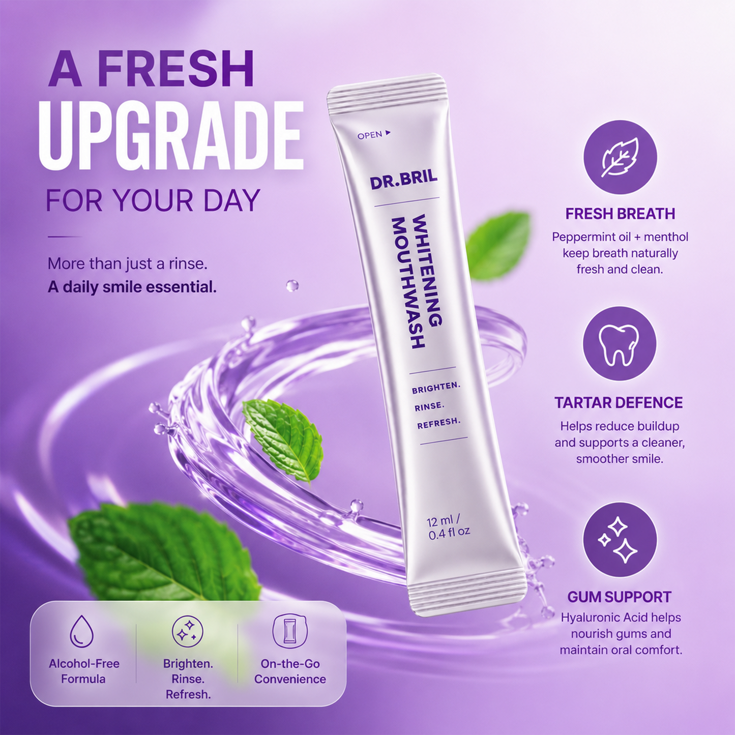 DR. BRIL Purple Mouthwash for Teeth Whitening - Color Correcting Mouthwash Sachets（20PCS)