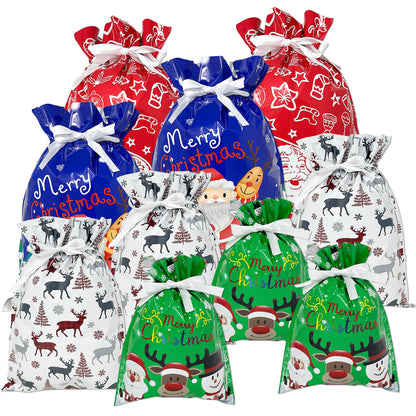 CZTICLE® Aluminum Foil Christmas Holiday Drawstring Gift Bags for Party Favors, Goodie Bag, Treats, Gift Wrap, Parties