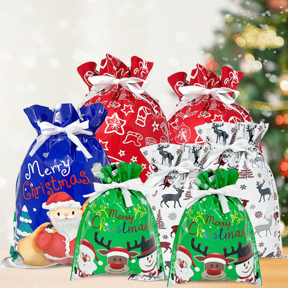 CZTICLE® Aluminum Foil Christmas Holiday Drawstring Gift Bags for Party Favors, Goodie Bag, Treats, Gift Wrap, Parties