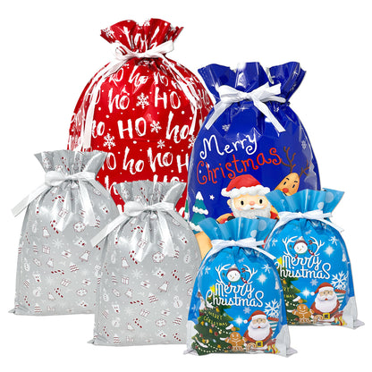CZTICLE® Aluminum Foil Christmas Holiday Drawstring Gift Bags for Party Favors, Goodie Bag, Treats, Gift Wrap, Parties