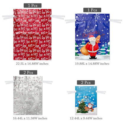 CZTICLE® Aluminum Foil Christmas Holiday Drawstring Gift Bags for Party Favors, Goodie Bag, Treats, Gift Wrap, Parties