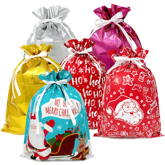 CZTICLE® Aluminum Foil Christmas Holiday Drawstring Gift Bags for Party Favors, Goodie Bag, Treats, Gift Wrap, Parties