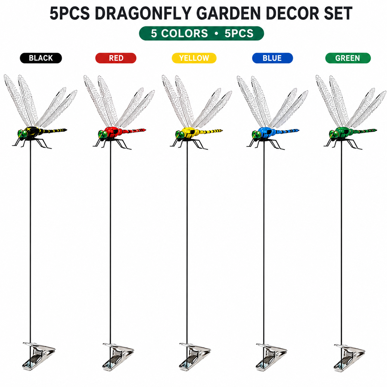 12-Pack Outdoor Dragonfly Clips – Chemical-Free Visual Bug Deterrent for Garden, Patio & Camping