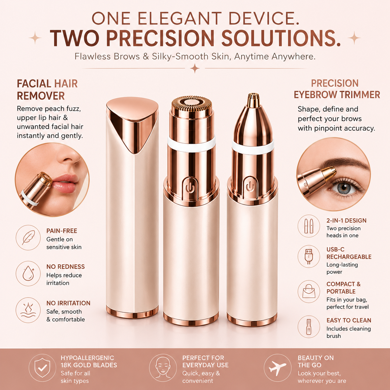 SilkyTrim – 2-in-1 Eyebrow & Facial Hair Trimmer