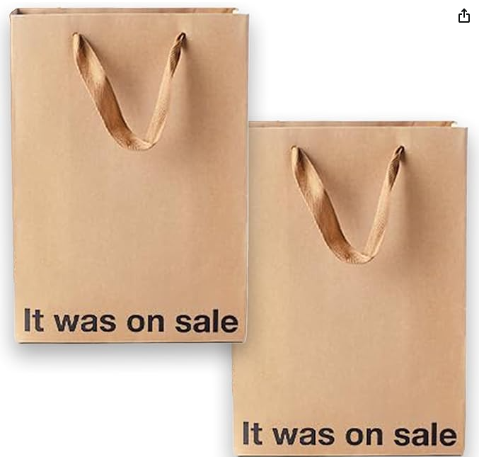 CILIFER® MilkToast Brands Funny Gift Bags. 11 x 8 x 4 Size. Just Smile And Say You Love It. Pack of 2 Brown Kraft Paper Bags with Sarcastic Phrases. Funny Gift Bags for Christmas and White Elephant Gifts