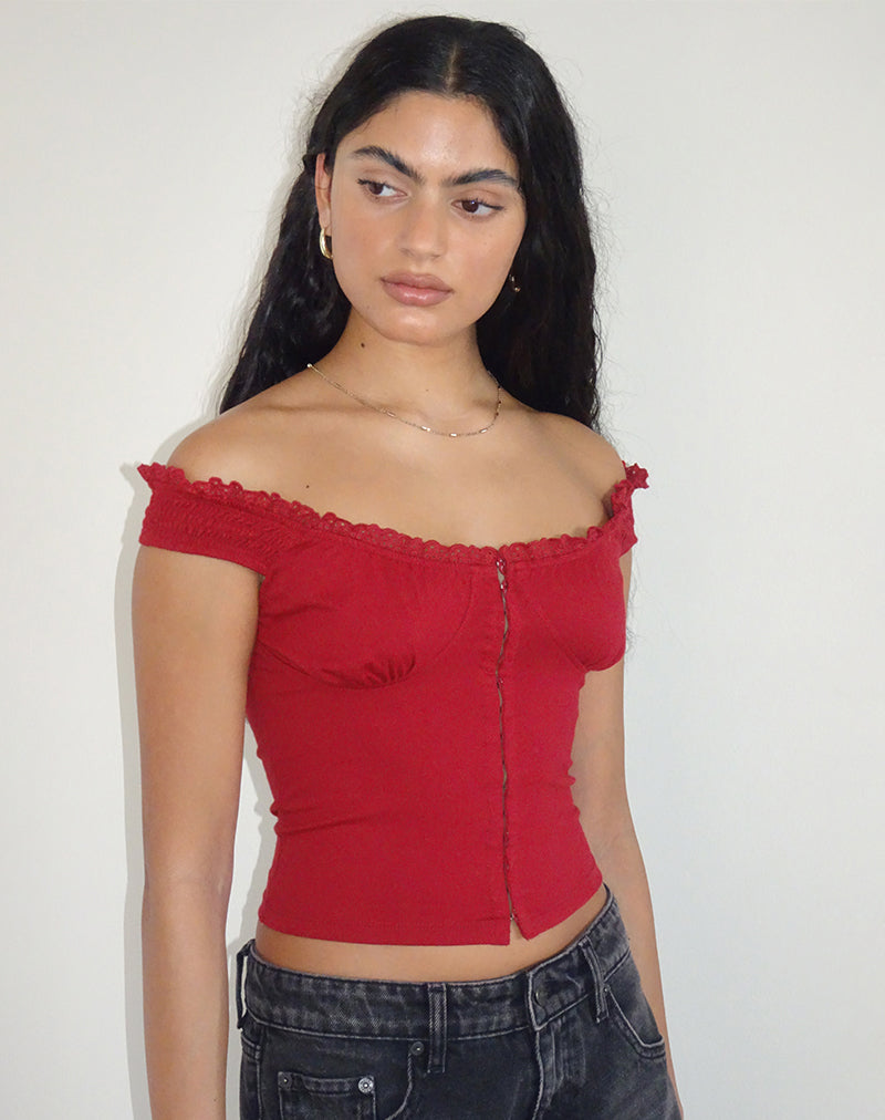 SFRCORD® Lace Trim Corset Top in Adrenaline Red