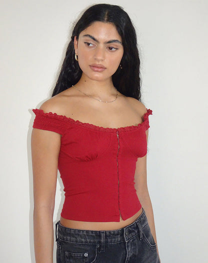 SFRCORD® Lace Trim Corset Top in Adrenaline Red