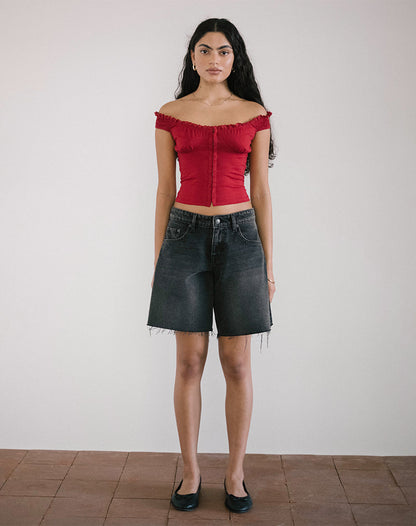 SFRCORD® Lace Trim Corset Top in Adrenaline Red