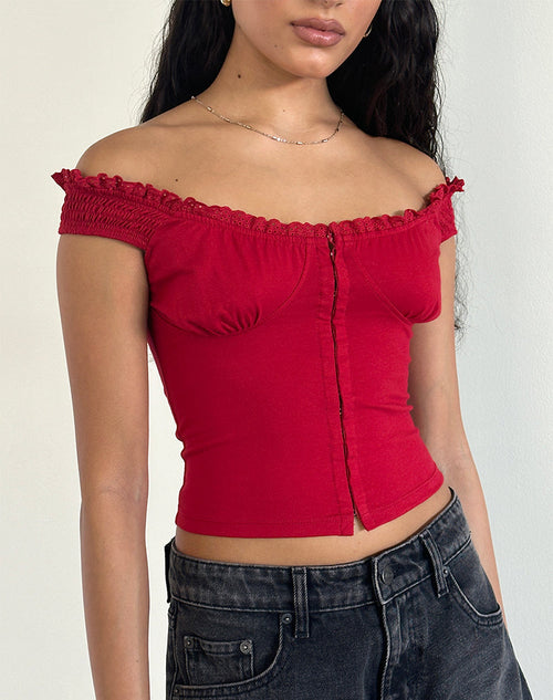 SFRCORD® Lace Trim Corset Top in Adrenaline Red