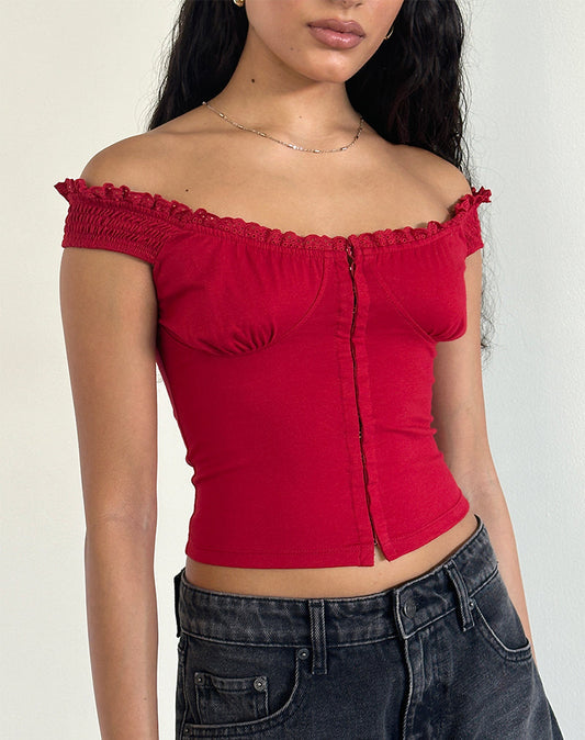 SFRCORD® Lace Trim Corset Top in Adrenaline Red