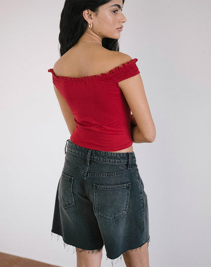 SFRCORD® Lace Trim Corset Top in Adrenaline Red