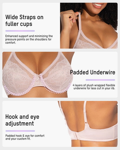 SFRCORD® Full Coverage Lace Minimizer Bra - Petal