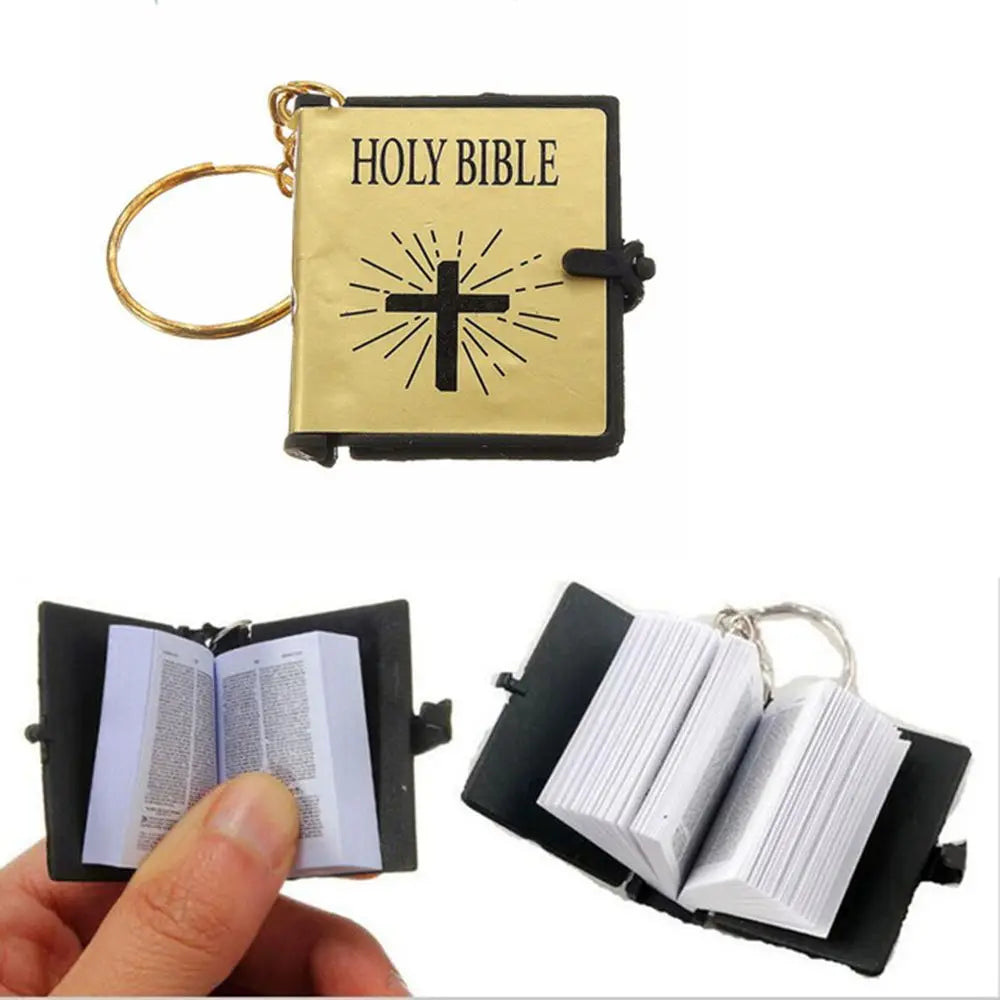 CILIFER® Mini English HOLY BIBLE Keychains Christian Jesus Cross Muslim Keyrings Women Bag Charm Prayer God Bless Key Holder Accessories