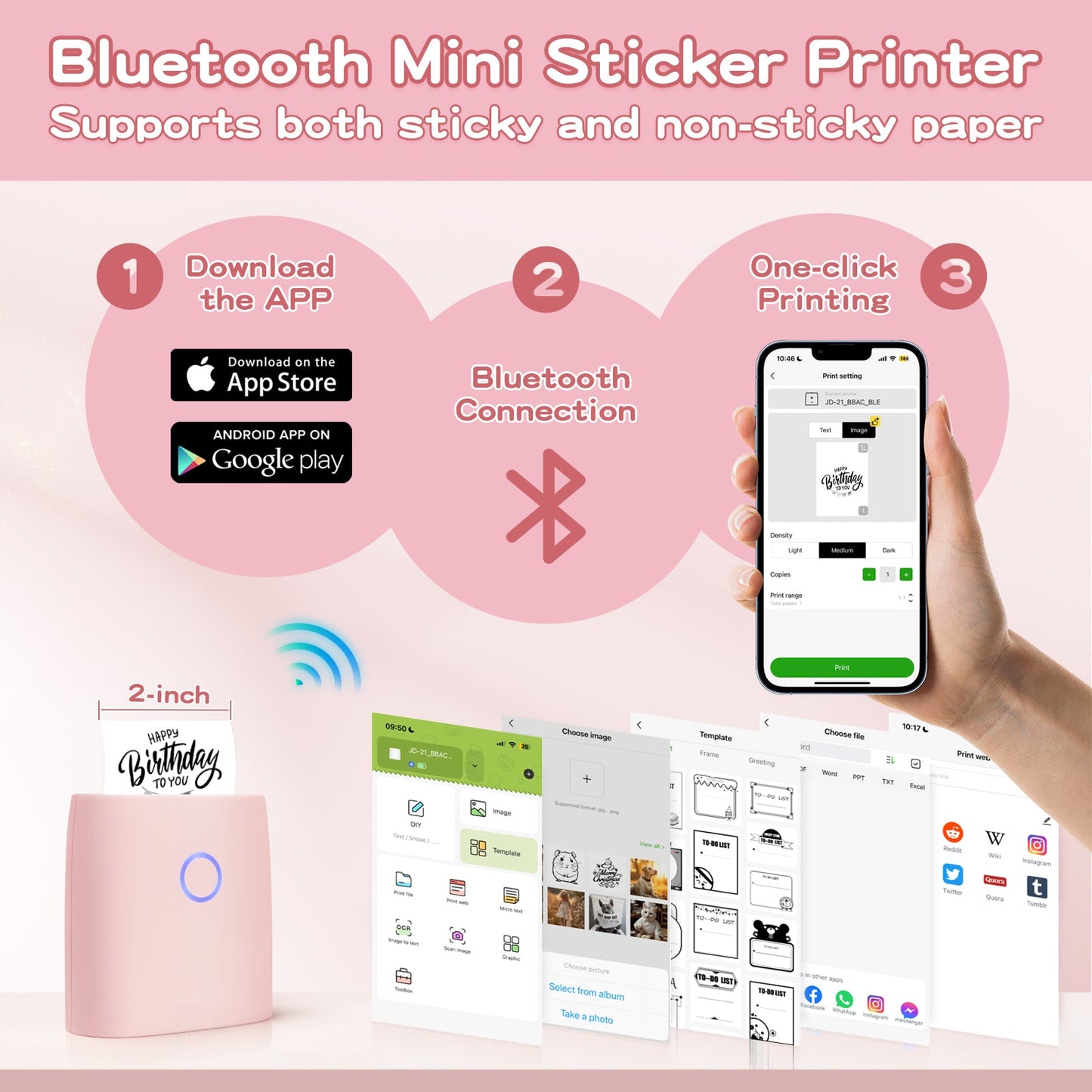 CILIFER® Mini Sticker Printer-2 Inch Bluetooth Thermal Pocket Printer