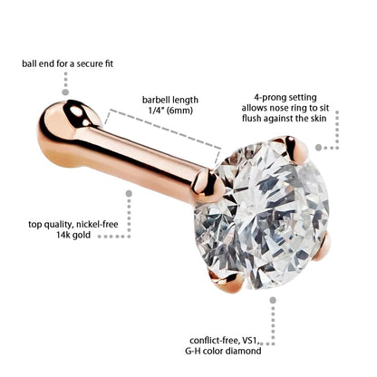 CILIFER® 2mm  Diamond Prong Nose Ring Stud