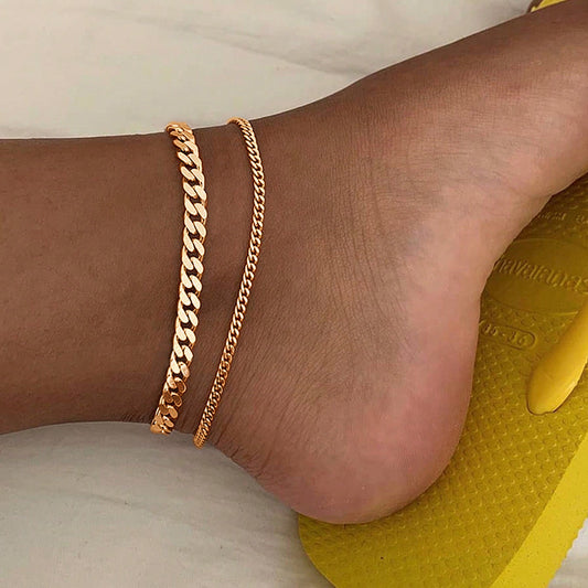 CZTICLE® Luxe Chain Anklet Set - Dual Elegance in Gold & Silver