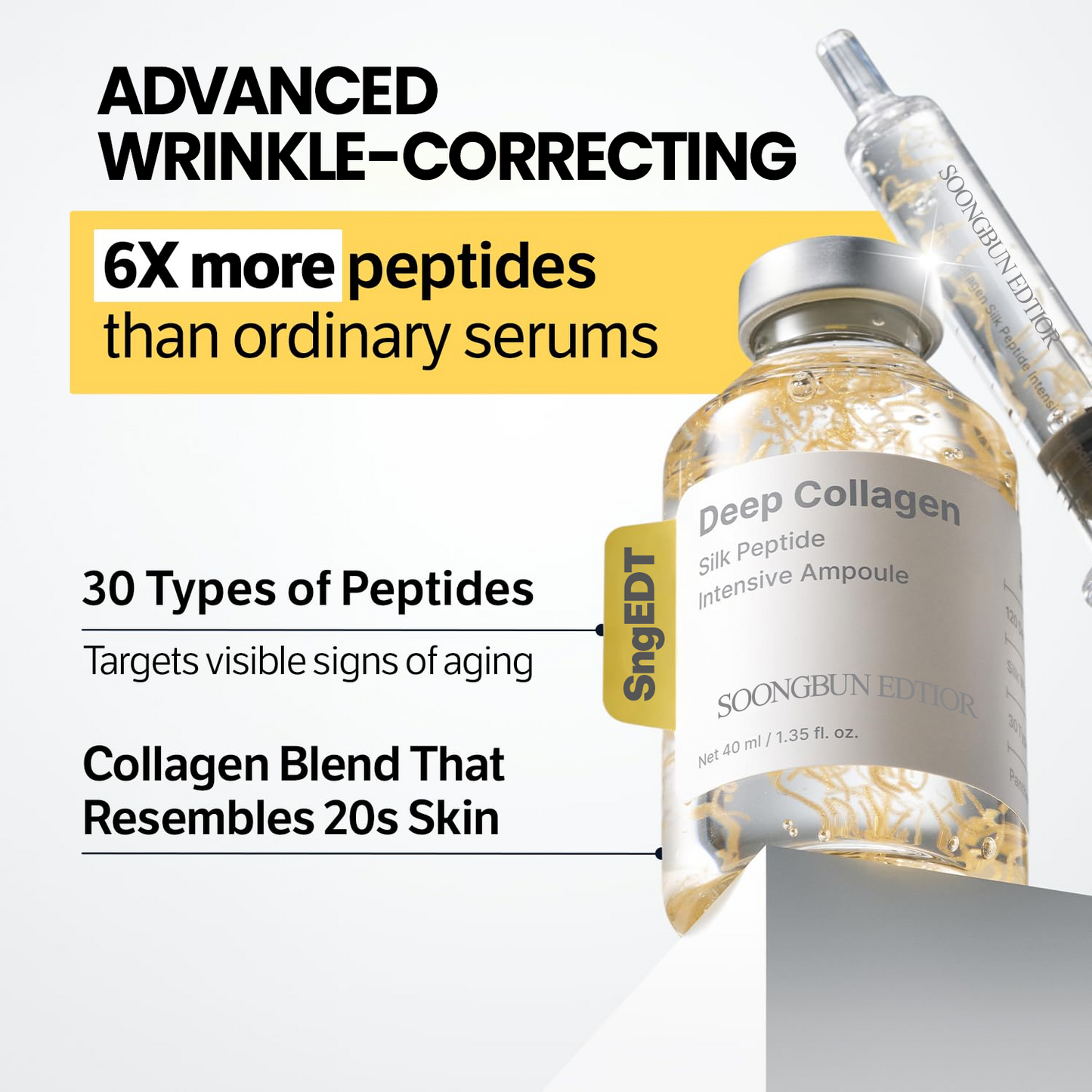 Silk Peptide Intensive Lifting Ampoule | Korean Anti-Aging Serum for Face with Collagen & 30 Peptide Complex | Skin Tightening & Firming (Botox Effect) | 72H Hydration