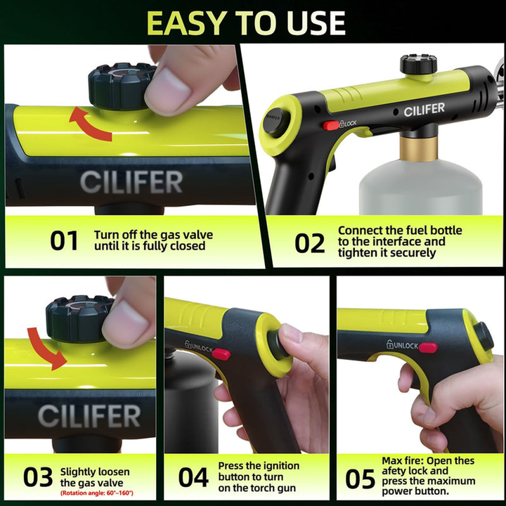 CILIFER® Powerful Propane Torch.Kitchen Cooking Torch With One-Touch. Charcoal Lighter with a Safety Lock. BBQ. Campfire. Fireplace