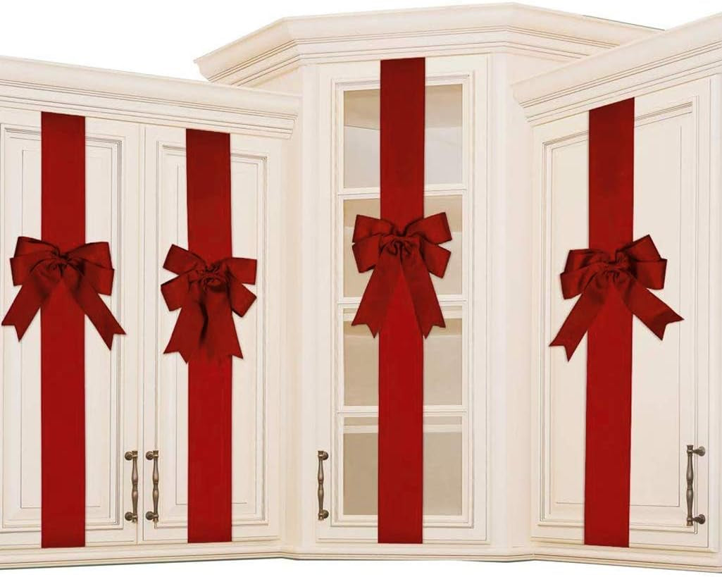 CILIFER® 4 PCS Cabinet Door Festive Ribbons and Bows Decoration for Christmas Gift Holidays,Red
