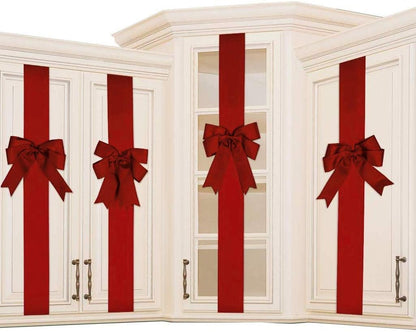 CILIFER® 4 PCS Cabinet Door Festive Ribbons and Bows Decoration for Christmas Gift Holidays,Red