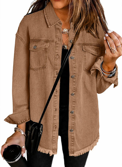 SFRCORD® Women's Casual Denim Button Down Distressed Jacket