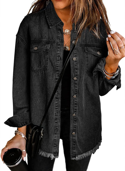 SFRCORD® Women's Casual Denim Button Down Distressed Jacket