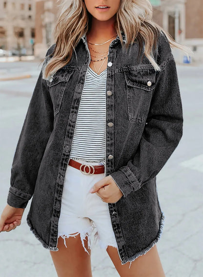 SFRCORD® Women's Casual Denim Button Down Distressed Jacket