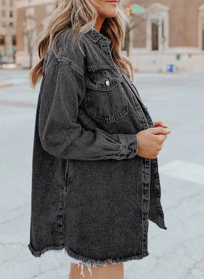 SFRCORD® Women's Casual Denim Button Down Distressed Jacket