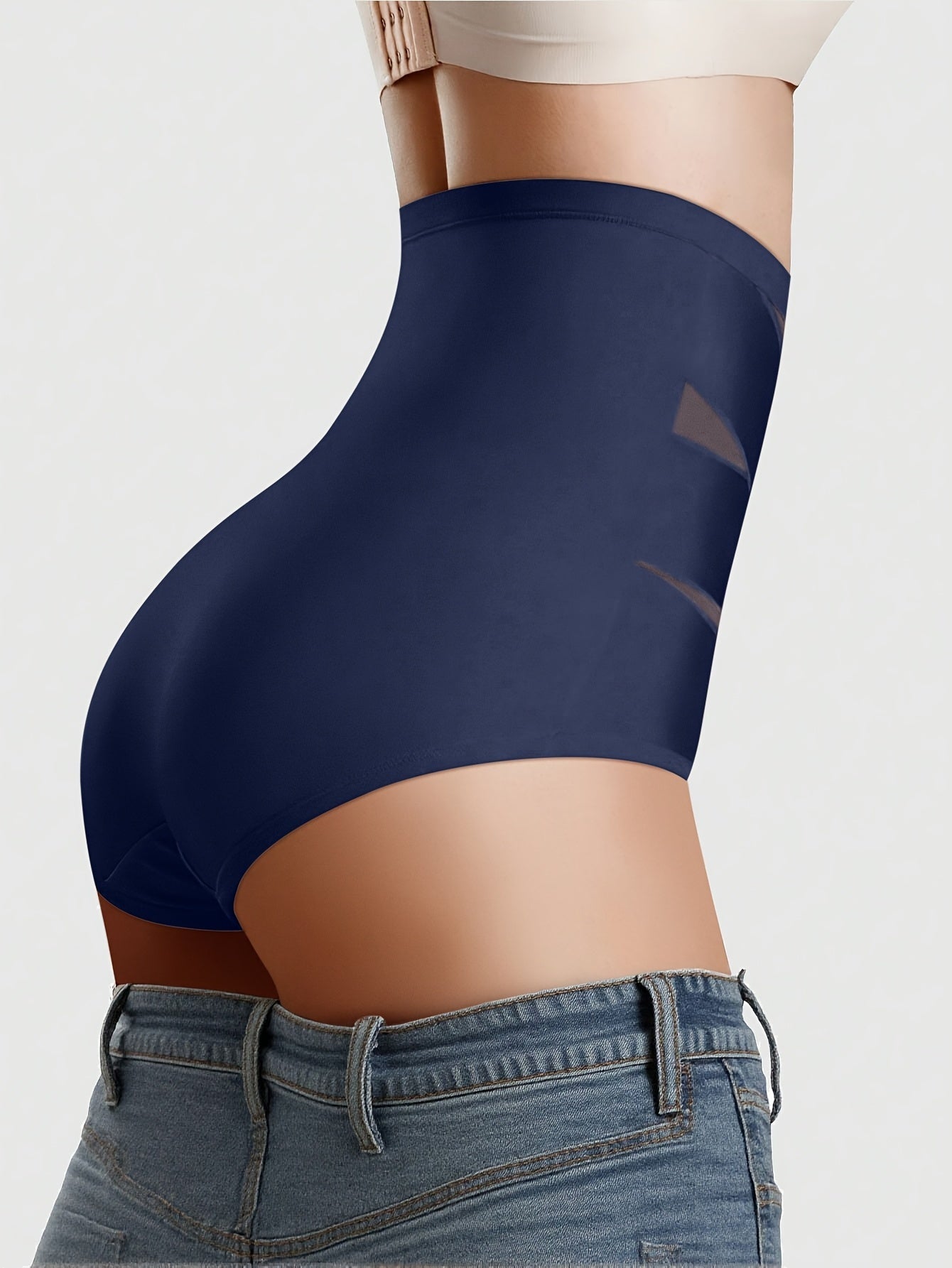 SFRCORD® Women's High-Waisted Briefs - Breathable Mesh & Ice Sliky Fiber Seamless Panties, No Show Comfort Underwear for Casual Attire, Solid Color Elegant Design, Shaping Underwear, Crosscrotch Design