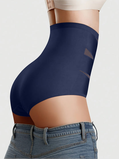SFRCORD® Women's High-Waisted Briefs - Breathable Mesh & Ice Sliky Fiber Seamless Panties, No Show Comfort Underwear for Casual Attire, Solid Color Elegant Design, Shaping Underwear, Crosscrotch Design