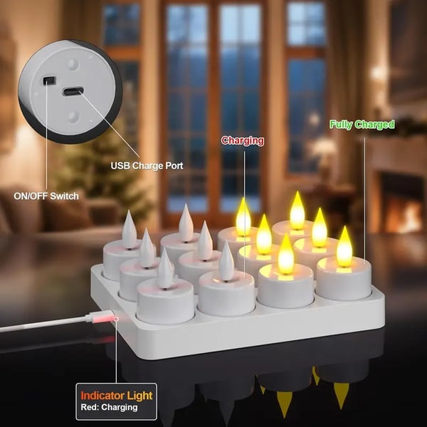 CILIFER® Flameless Candles, 12pcs USB Rechargeable Tea Lights Candles.
