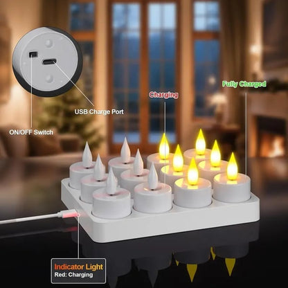 CILIFER® Flameless Candles, 12pcs USB Rechargeable Tea Lights Candles.