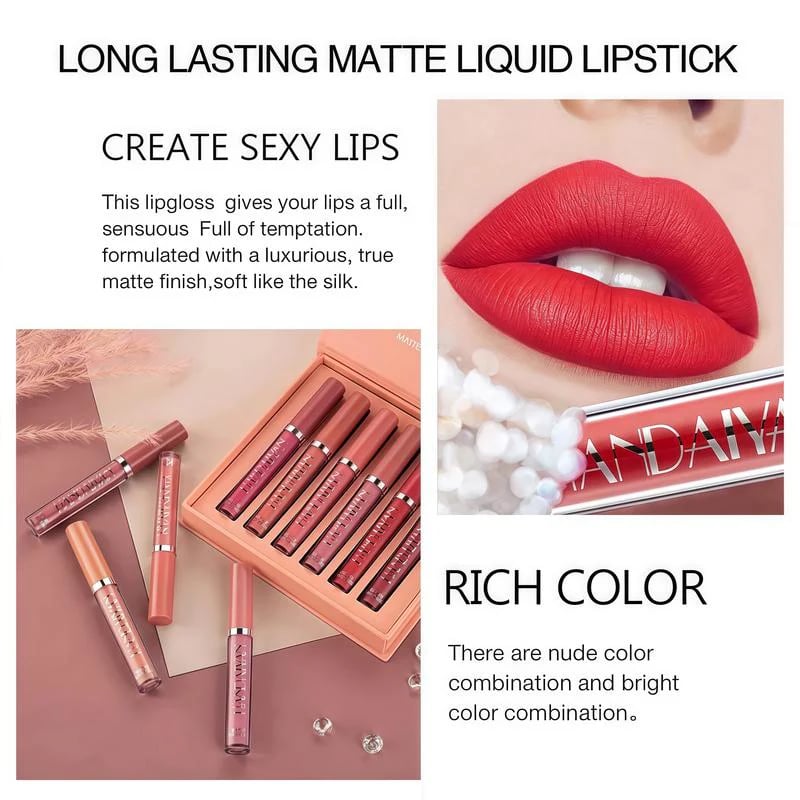 LUHAKA® Long-Lasting Matte Lip Glaze Set – 6 Colors in One Box