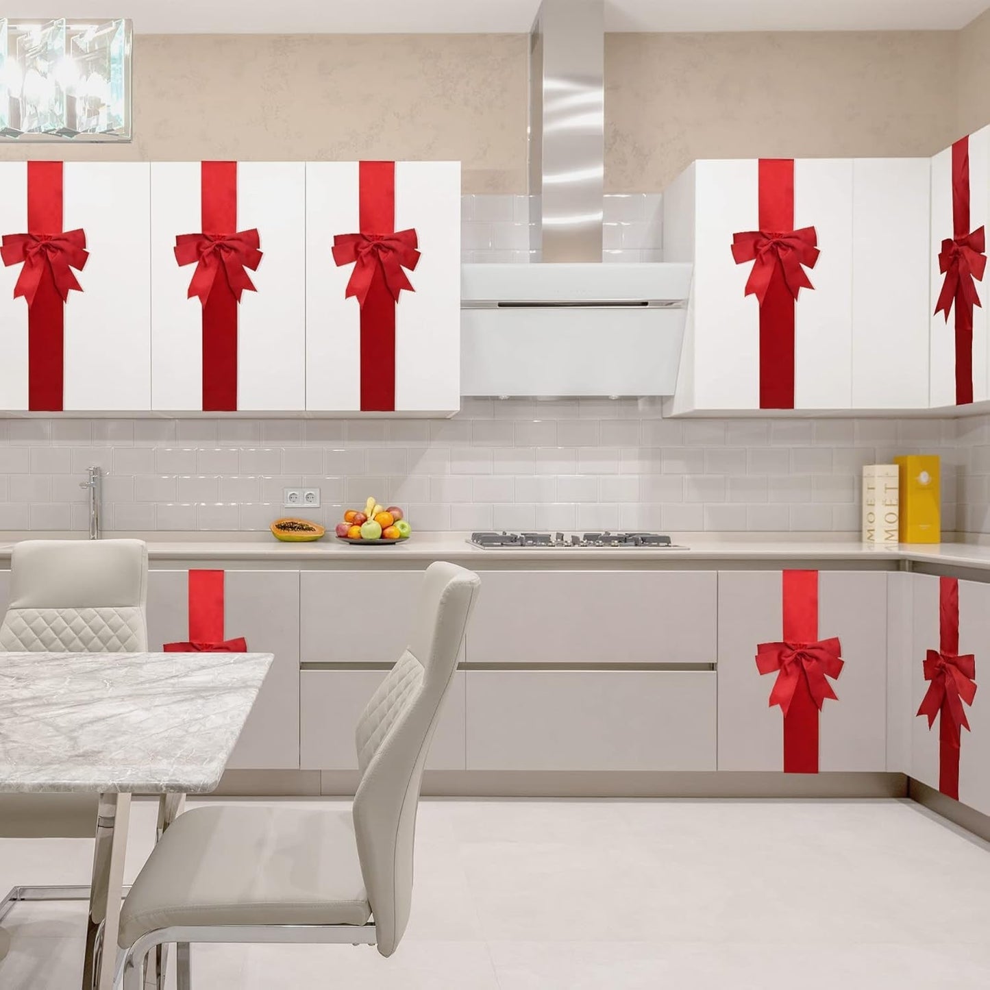 CILIFER® 4 PCS Cabinet Door Festive Ribbons and Bows Decoration for Christmas Gift Holidays,Red