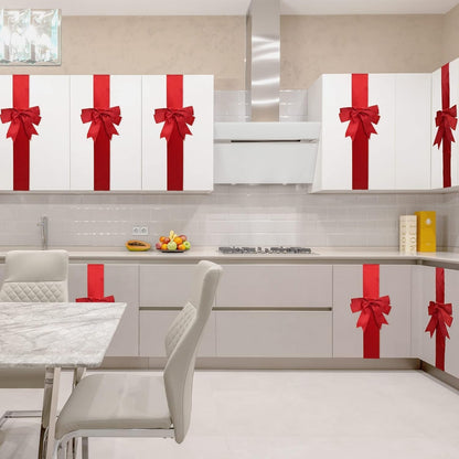 CILIFER® 4 PCS Cabinet Door Festive Ribbons and Bows Decoration for Christmas Gift Holidays,Red