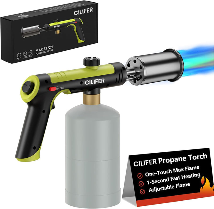 CILIFER® Powerful Propane Torch.Kitchen Cooking Torch With One-Touch. Charcoal Lighter with a Safety Lock. BBQ. Campfire. Fireplace