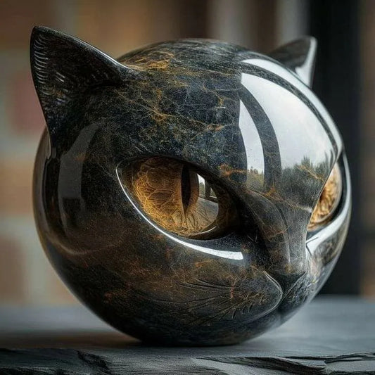 Luxury Black Cat Quartz Stone Sculpture – Elegant Home Décor & Gift-Ready Art Piece